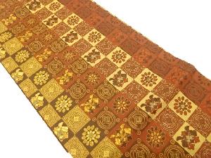 変わり市松に七宝・唐花模様織り出し　名古屋帯